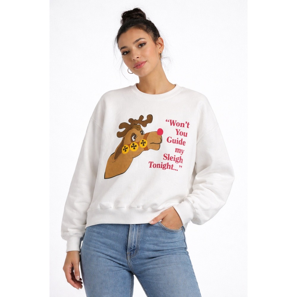 90s Vintage Christmas Reindeer "Won't You Guide My Sleigh Tonight" Sweatshirt XL